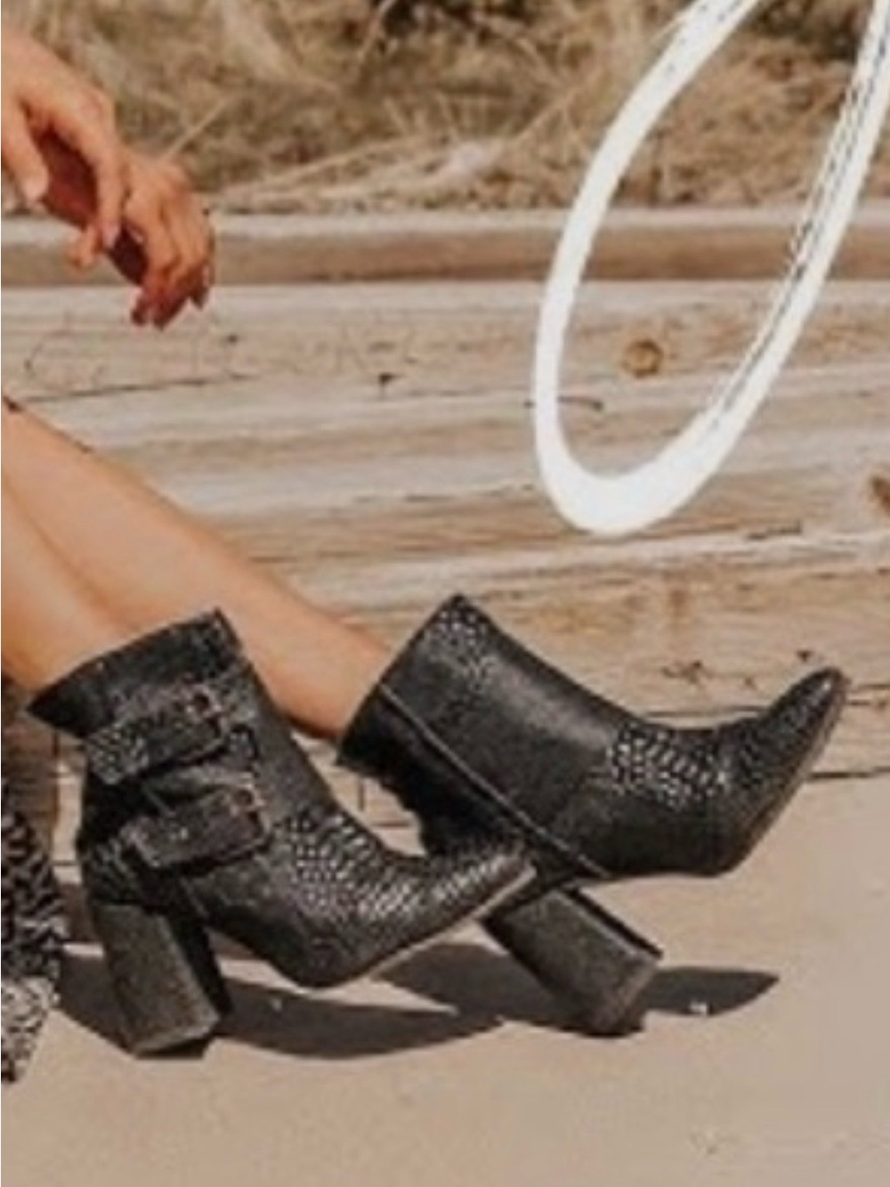 Freebird Joey Black Snake Leather Buckle Booties Size 6 NIB